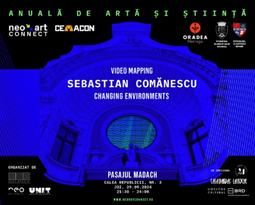Video Mapping la Oradea pe fațada Pasajului Madach Anuala de artă și știință Neo Art Connect - NAC 2024 